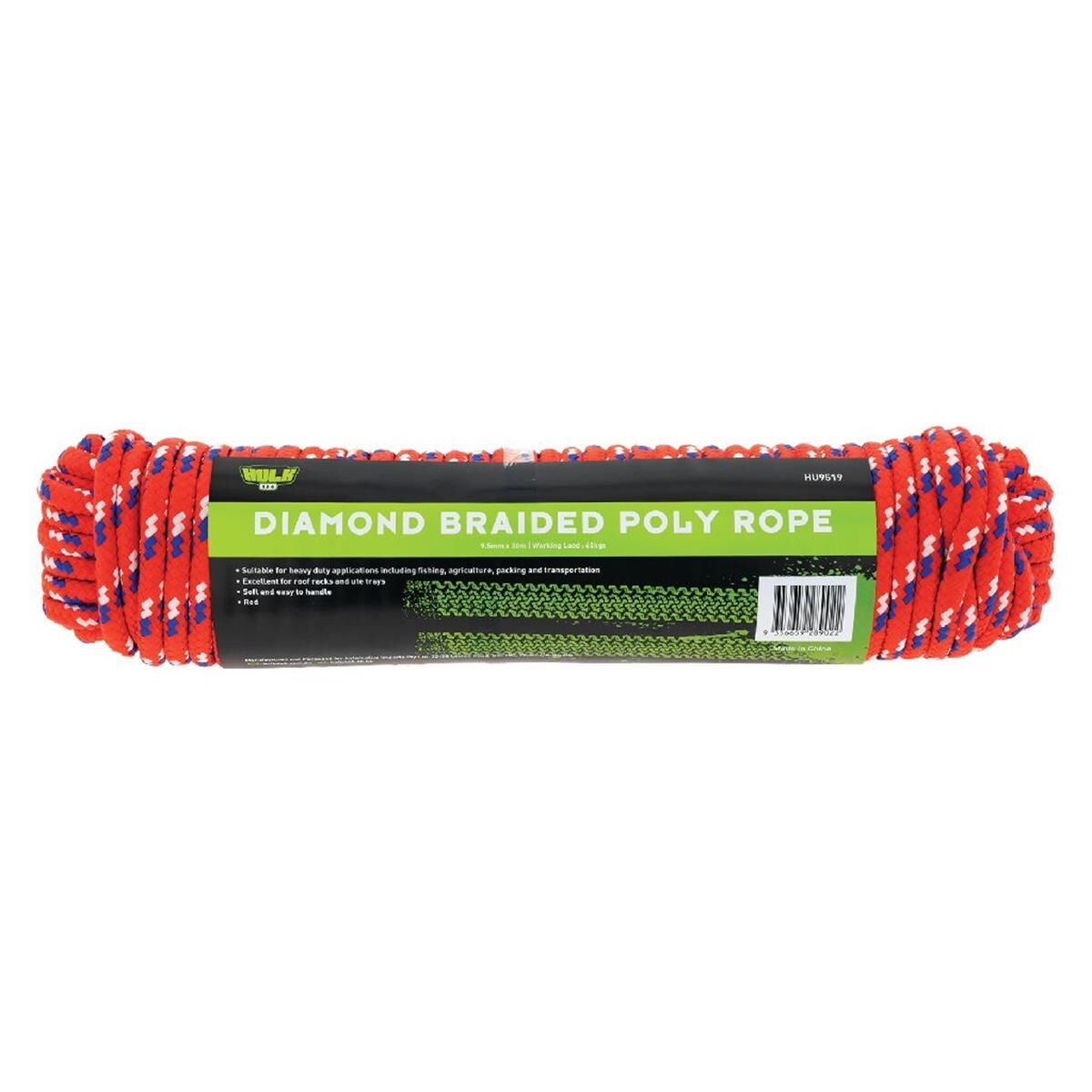 HULK 30M POLY ROPE RED DIAMOND BRAIDED 66KGS WORKING, , scanz_hi-res
