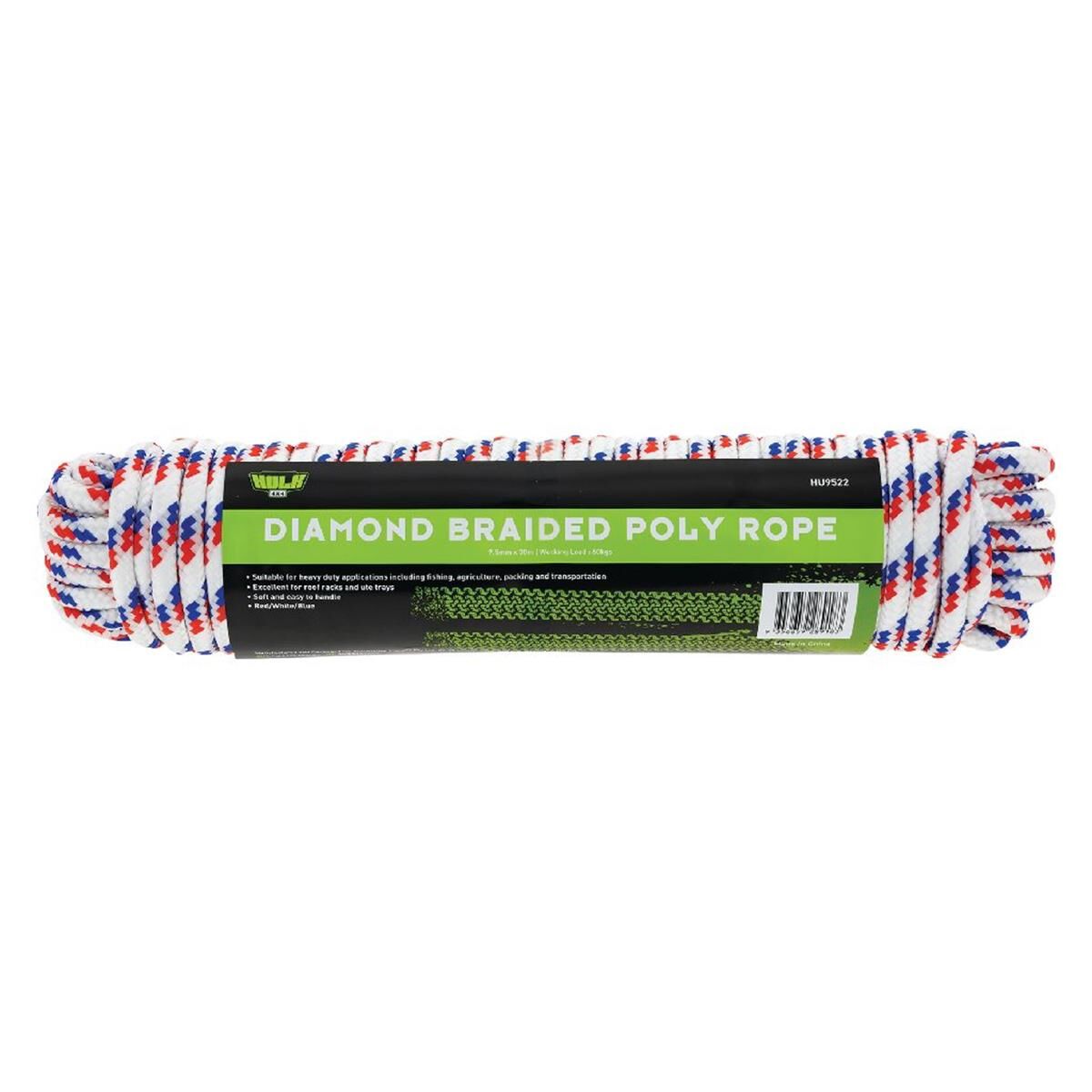 ROPE 30M WHT/RED/BL EXTRA STRONG 66KGS WORKING LOA DIAMOND BRAIDED, , scanz_hi-res