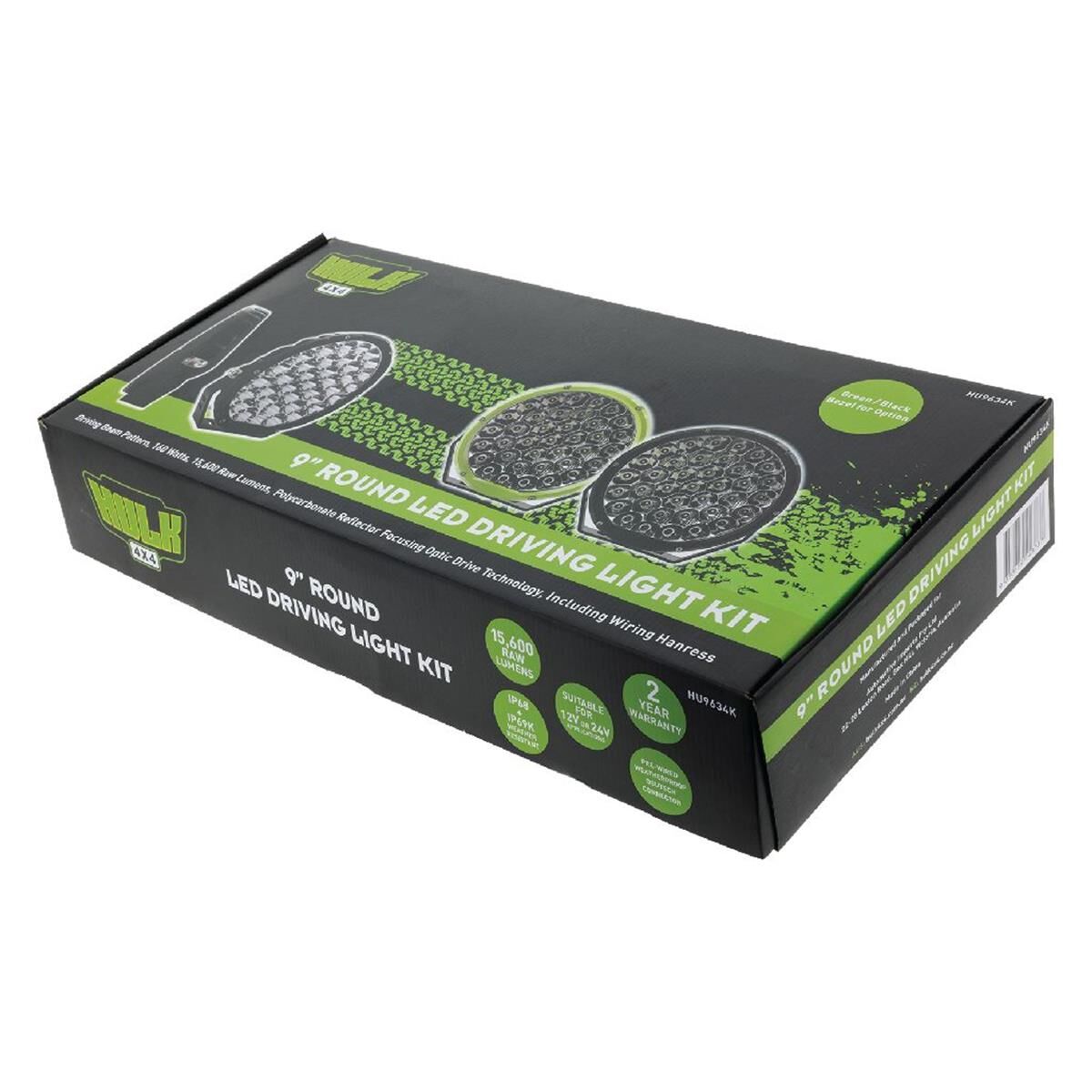 PKT 2 9" RND LED DRIVING LAMP KIT 9-36V 160W 37 LEDs GREEN & BLACK 15,600Lmns, , scanz_hi-res