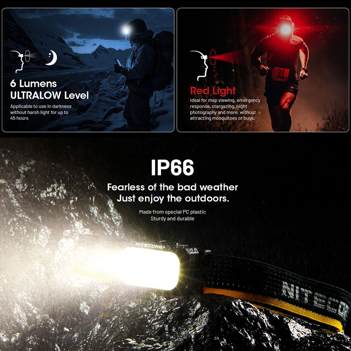 NITECORE USB RECHARGEABLE MULTI COLOR TEMPERATURE LED TRIPLE OUTPUT HEADLAMP TORCH, , scanz_hi-res