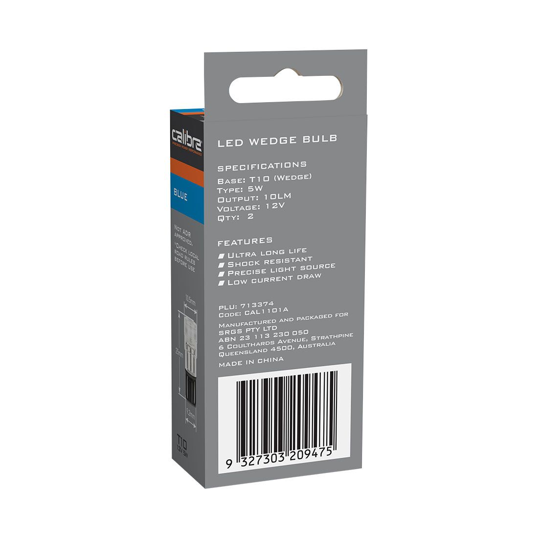 Calibre Automotive Globes - LED Blue Wedge, 12V, 5W, T-10, , scanz_hi-res