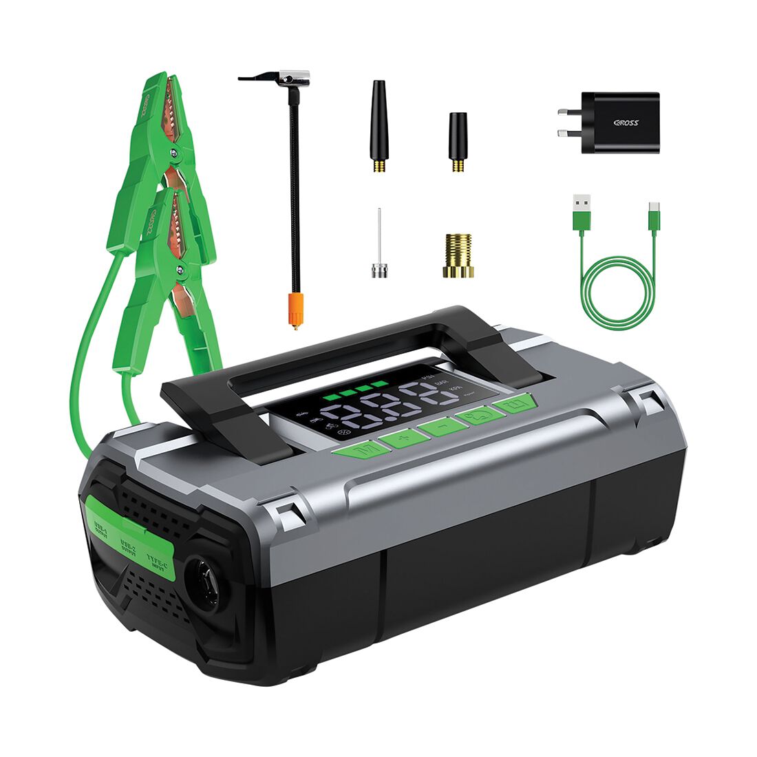 CAROSS T14 12V 2000A Smart Lithium Jump Starter With Built-in Air Compressor & 3 Mode LED Worklight, , scanz_hi-res