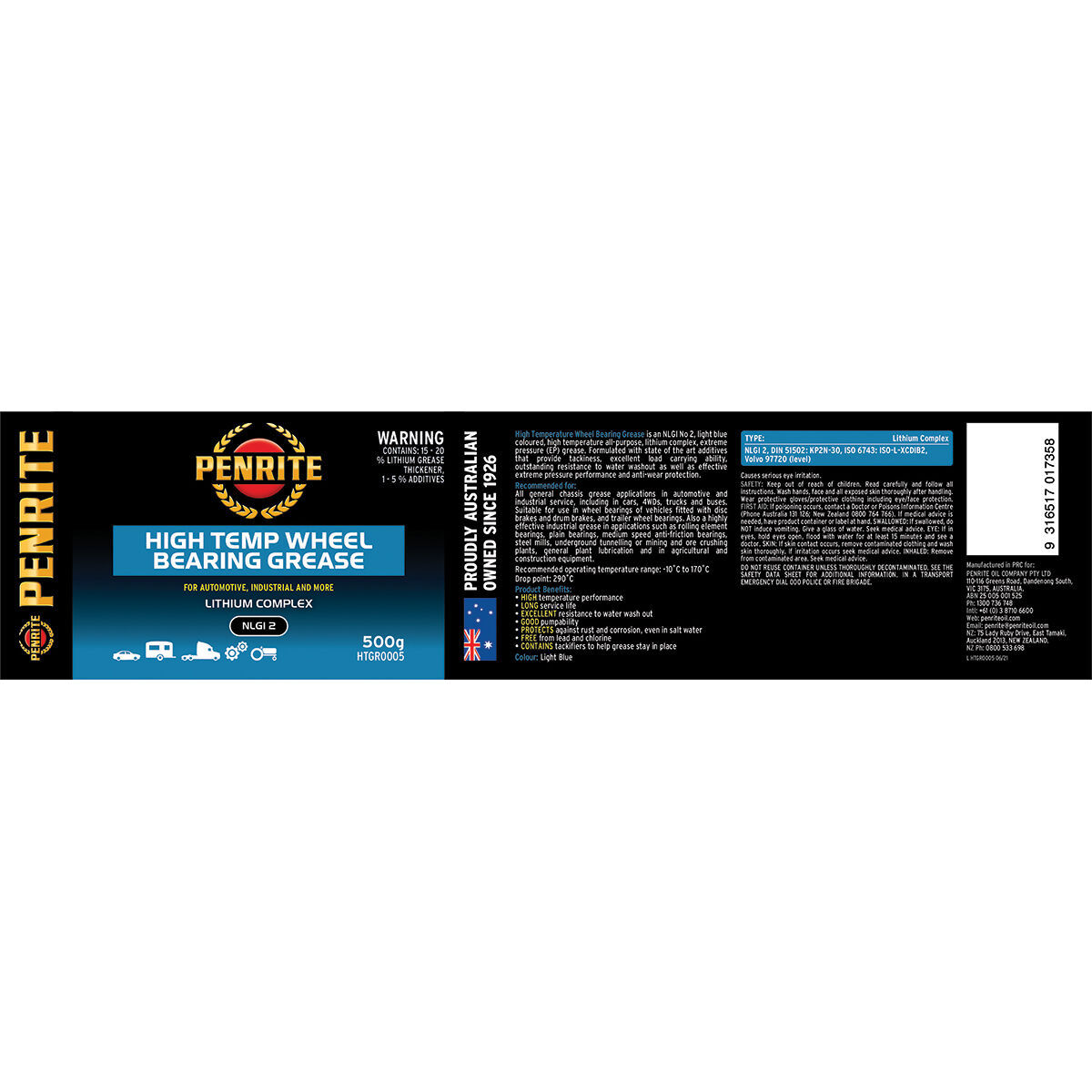 Penrite High Temp Wheel Bearing Grease 500g, , scanz_hi-res