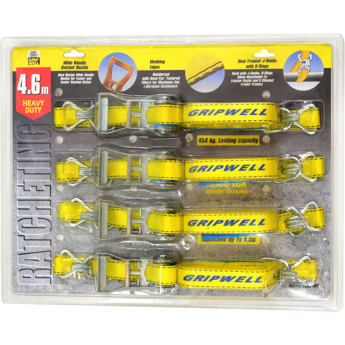 Ratchet Tie Down - 4.6m, 454kg, 4 Pack, , scanz_hi-res