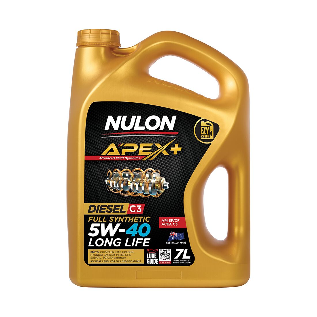 Nulon Full Synthetic Apex+ Long Life Engine Oil 5W-40 7 Litre, , scanz_hi-res