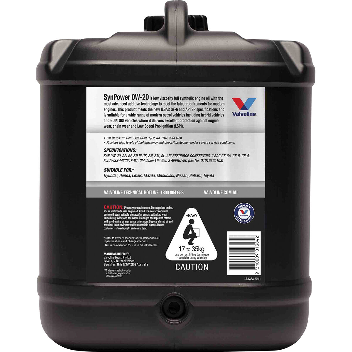 Valvoline Synpower Engine Oil 0W-20 20 Litre, , scanz_hi-res