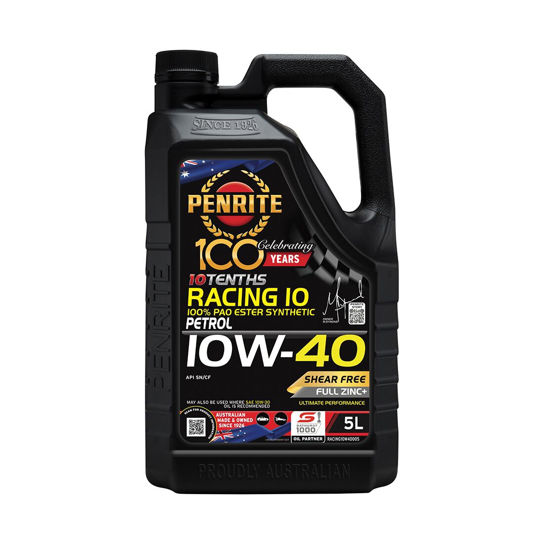 Penrite 10 Tenths Racing 10 10W-40 5 Litre, , scanz_hi-res