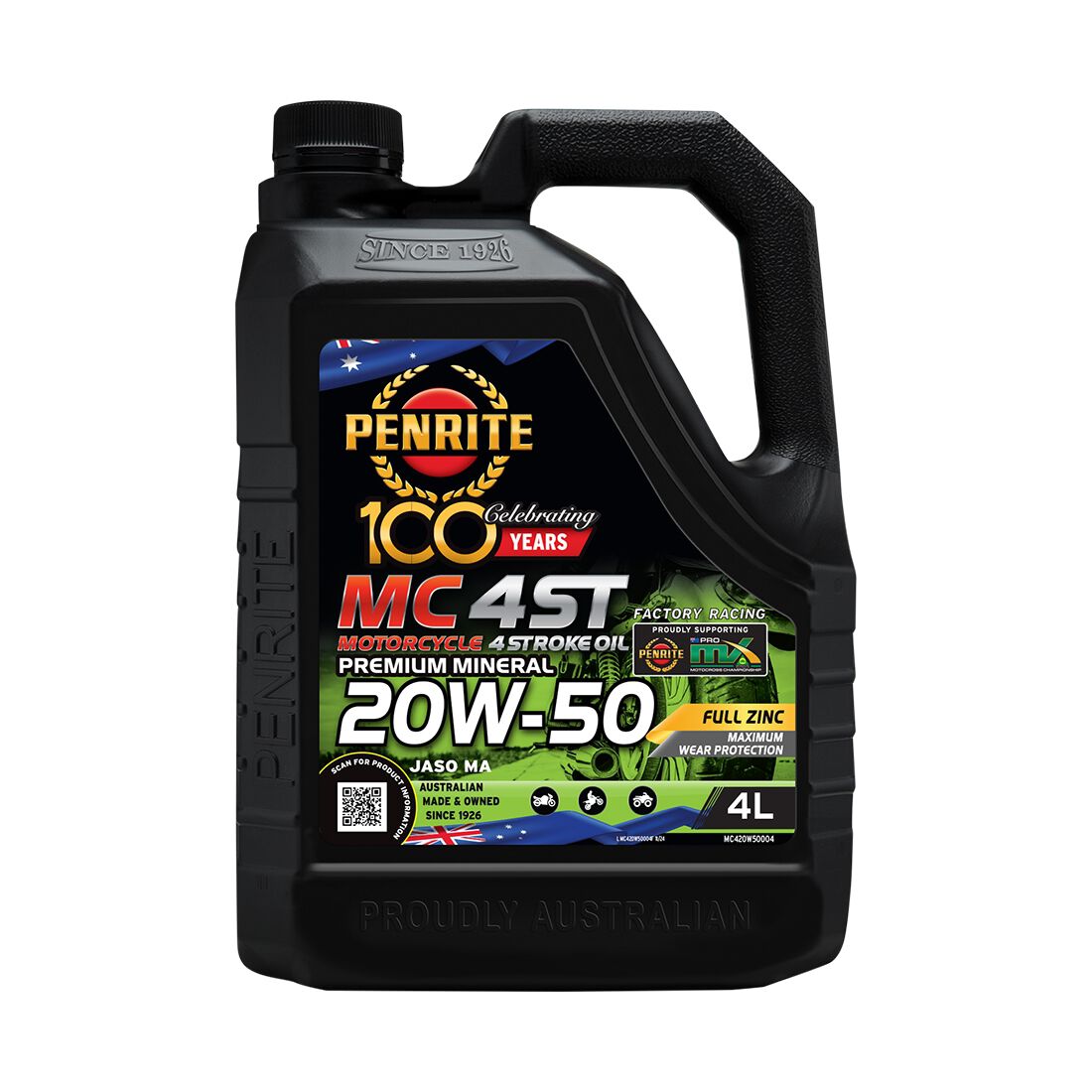 Penrite MC-4 Motorcycle Oil - 20W-50, 4 Litre, , scanz_hi-res