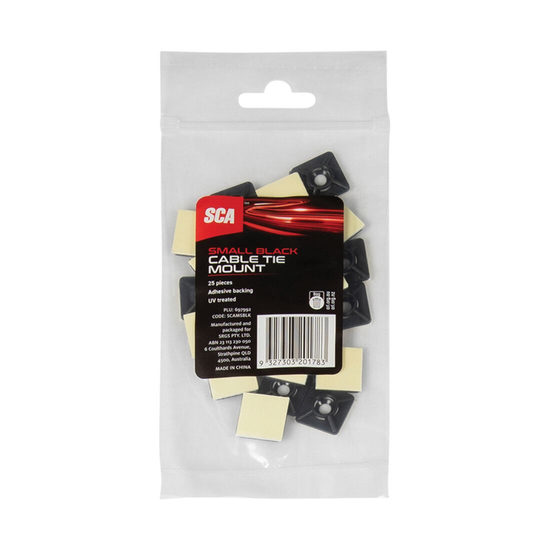 SCA Cable Tie Mounts Small 19mm x 19mm Black 25 Pack, , scanz_hi-res