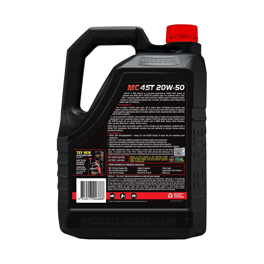 Penrite MC-4 V Twin Motorcycle Oil - 20W-50, 4 Litre, , scanz_hi-res
