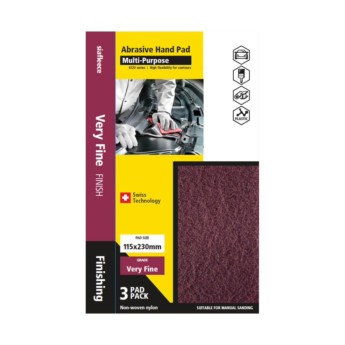 SIA Abrasives Multi-purpose Sanding Pad 3 Pack Very Fine - Siafleece 6120, , scanz_hi-res
