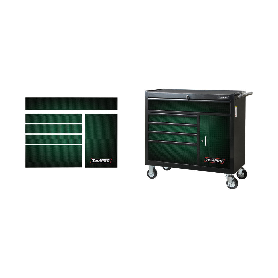 ToolPRO Tool Cabinet Magnet Fascia Set - Green Carbon Fibre, Suits 41" Cabinet, , scanz_hi-res