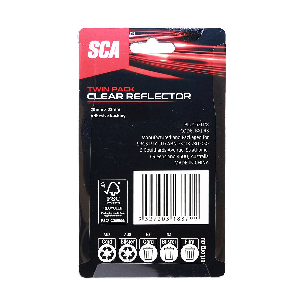 SCA Reflector Twin Pack Rectangular Clear 70 x 32mm, , scanz_hi-res
