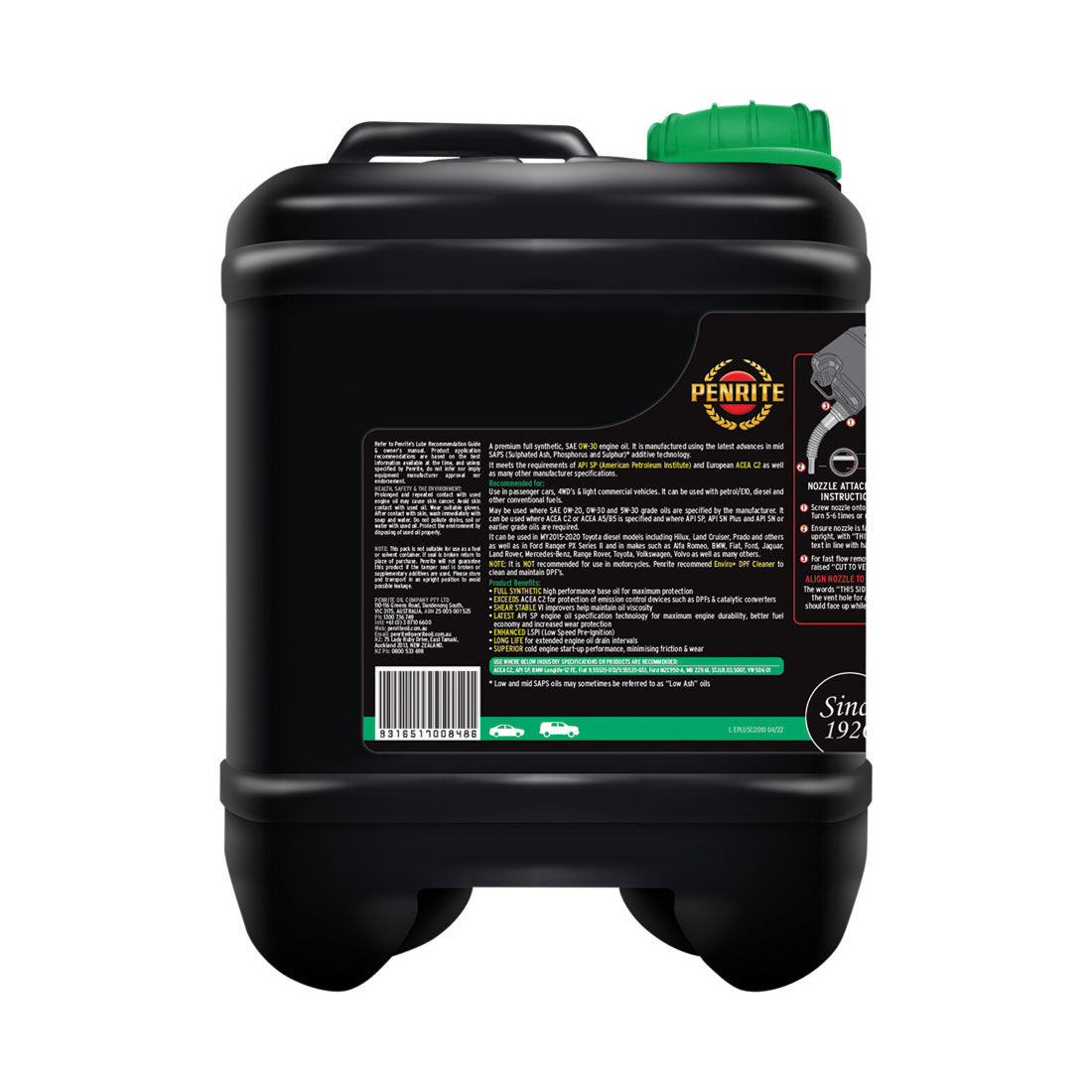 Penrite Enviro+ C2 Engine Oil 0W-30 10 Litre, , scanz_hi-res