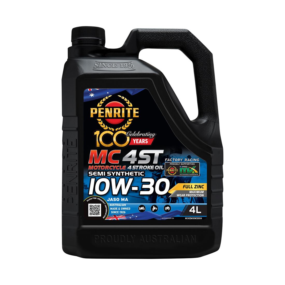 Penrite MC-4 Semi Synthetic Motorcycle Oil - 10W-30, 4 Litre, , scanz_hi-res