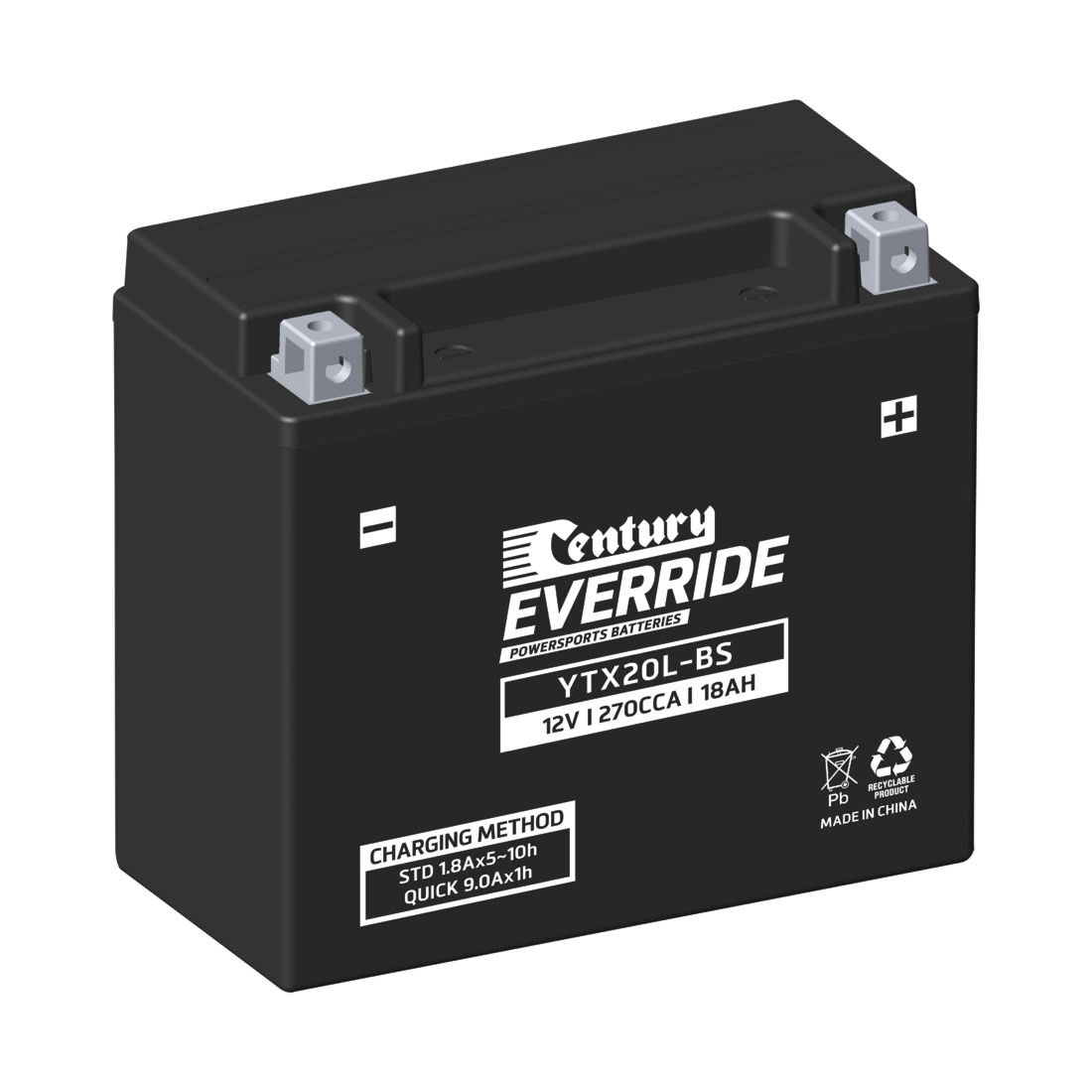 Century EverRide Powersports Battery YTX20L-BS, , scanz_hi-res