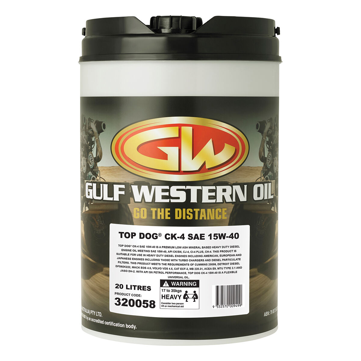 Gulf Western Top Dog CK-4 Engine Oil 15W-40 20 Litre, , scanz_hi-res