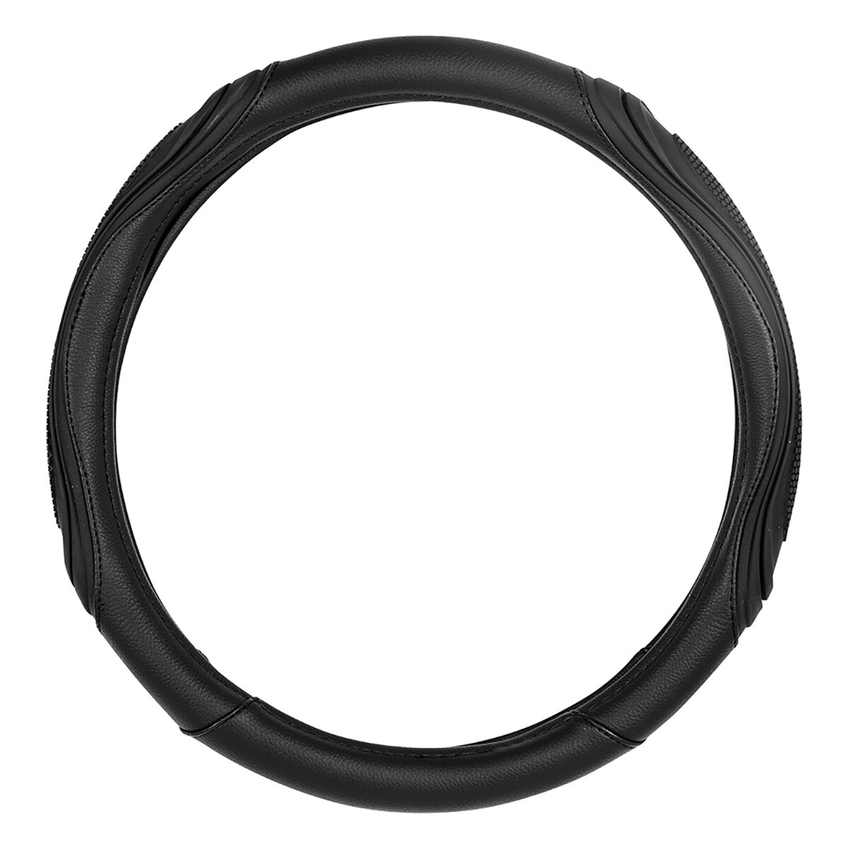 SCA Steering Wheel Cover Leather Look Rubber Grip Black 380mm diameter, , scanz_hi-res