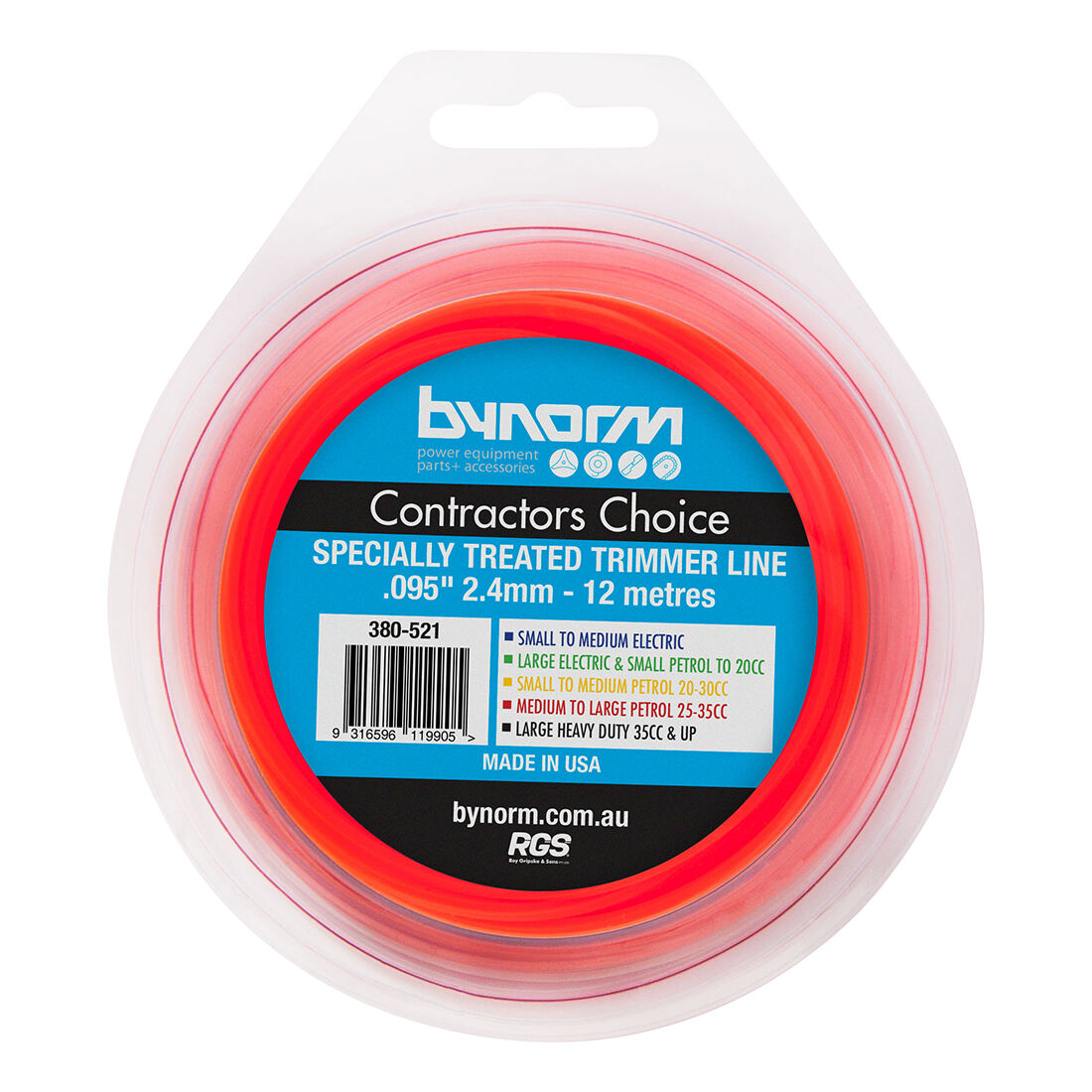 Bynorm Orange Trimmer Line 2.4mm x 12m, , scanz_hi-res