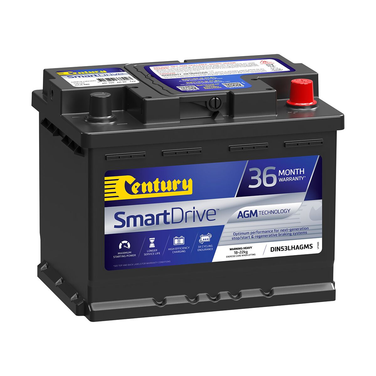 Century ISS SmartDrive Stop/Start AGM Car Battery DIN53LHAGMS 680CCA, , scanz_hi-res
