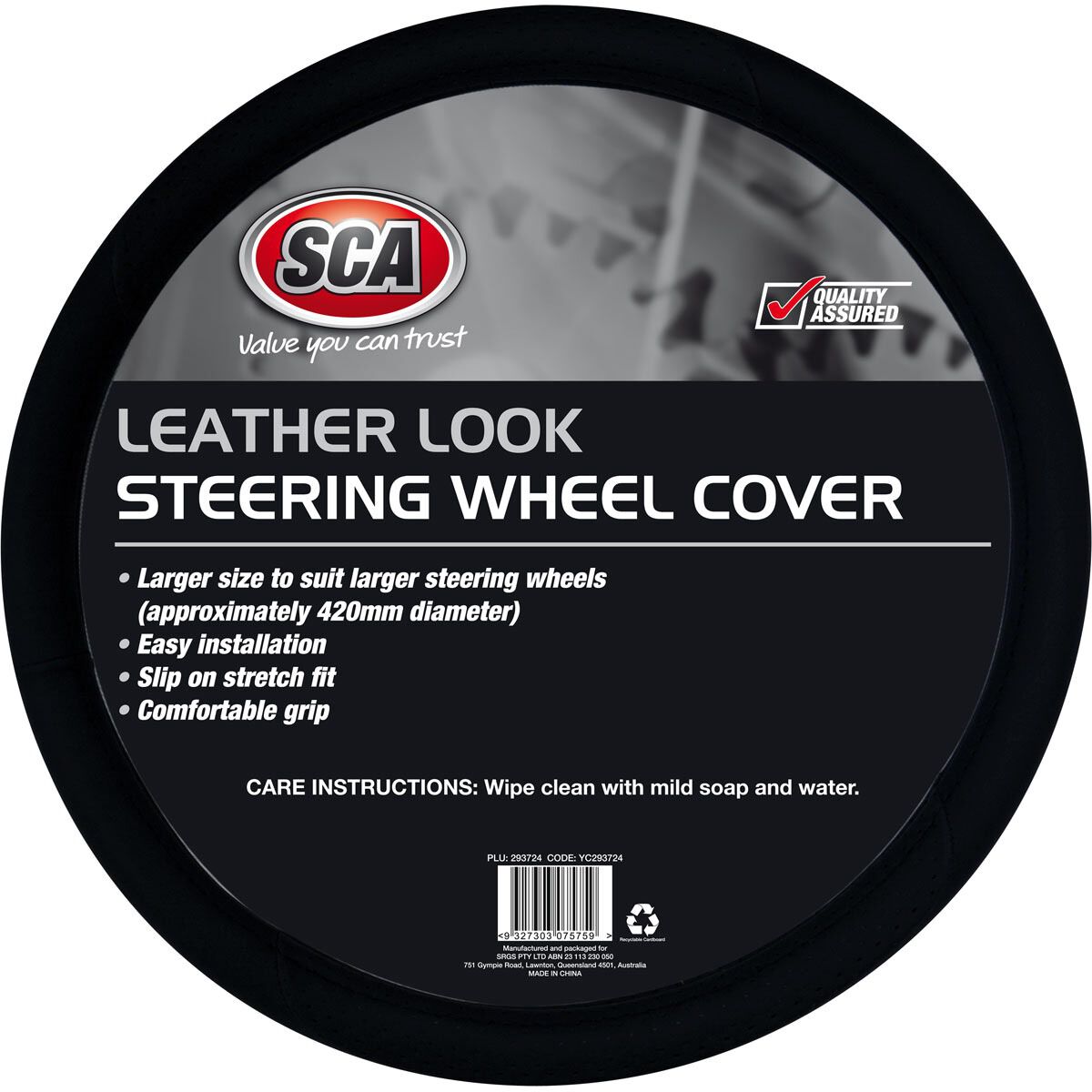 SCA Steering Wheel Cover - Leather Look, Black, 430mm diameter, , scanz_hi-res