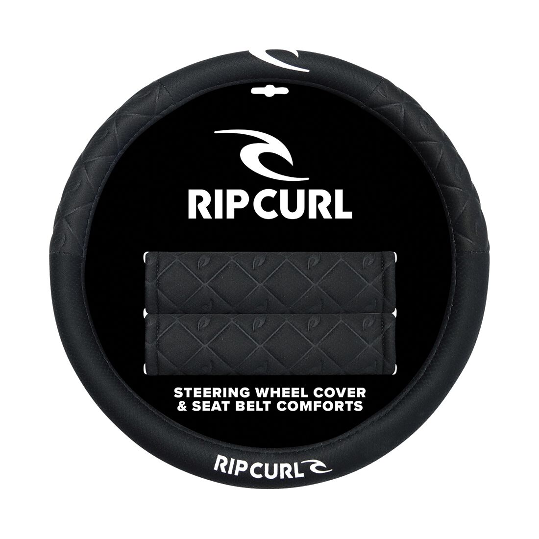 Rip Curl Embossed Steering Wheel Cover & Seat Belt Buddie Set Black, , scanz_hi-res