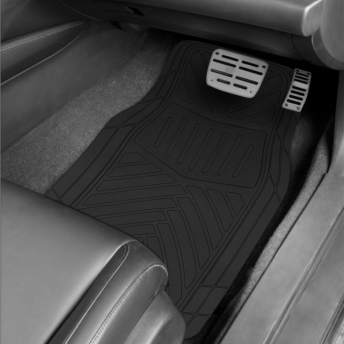 SCA Essential Rubber Car Floor Mats - Set of 4, Black, , scanz_hi-res
