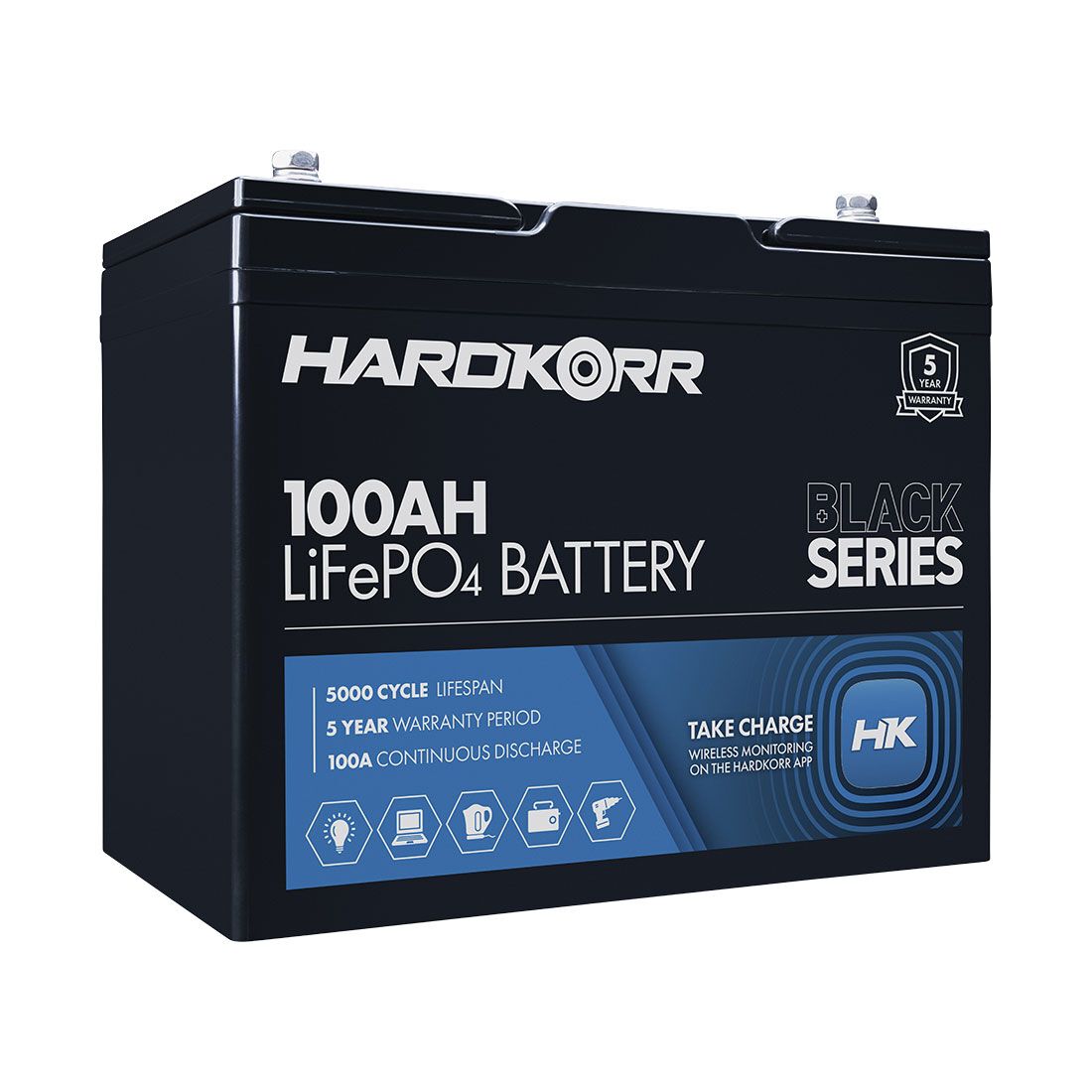 Hardkorr Lithium Deep Cycle Battery 12.8V 100Ah LiFePO4 With Bluetooth, , scanz_hi-res