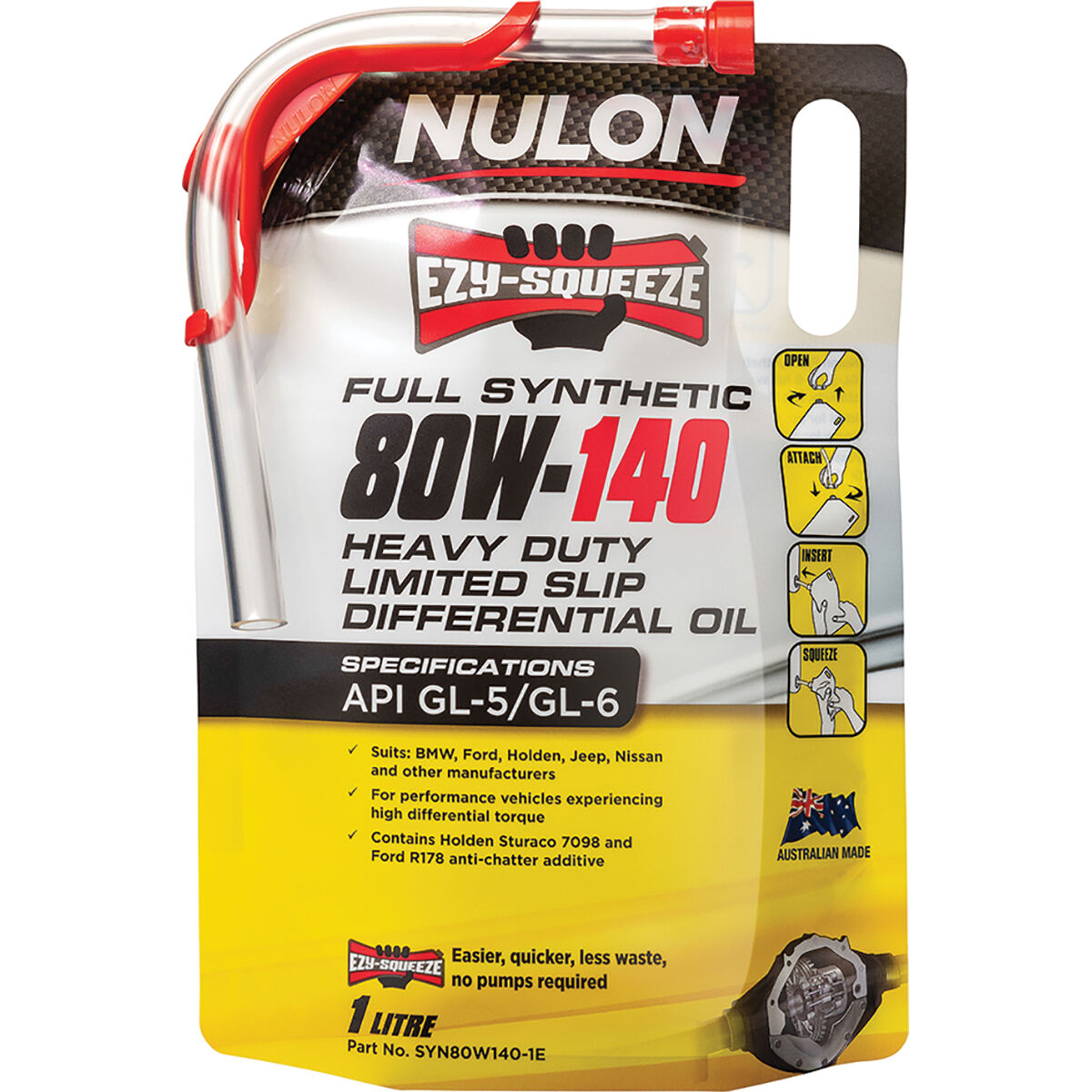 NULON EZY-SQUEEZE Heavy Duty Limited Slip Differential Oil - 80W-140, 1 Litre, , scanz_hi-res