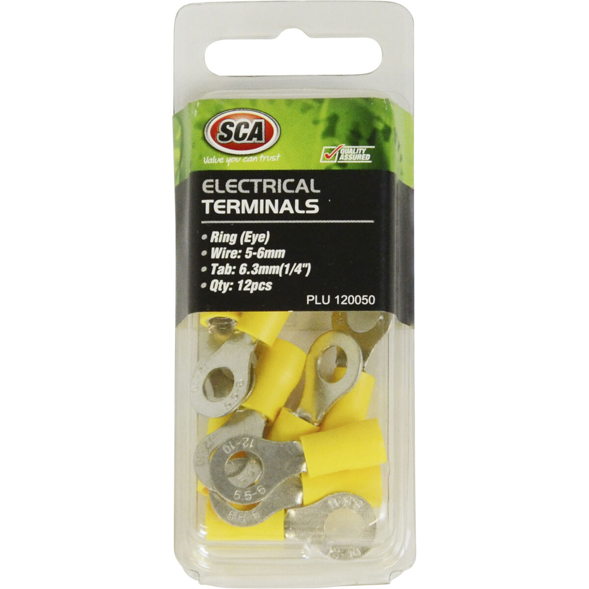 SCA Electrical Terminals Ring (Eye) 6.3mm Yellow 12 Pack, , scanz_hi-res