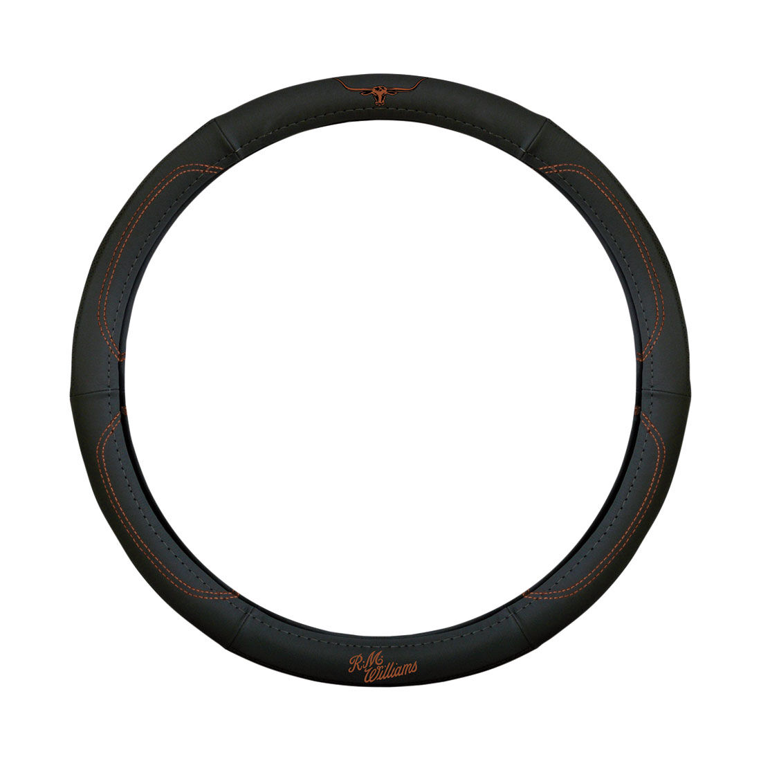 R.M.Williams Tan Leather Steering Wheel Cover, Black/Tan, 380mm, , scanz_hi-res
