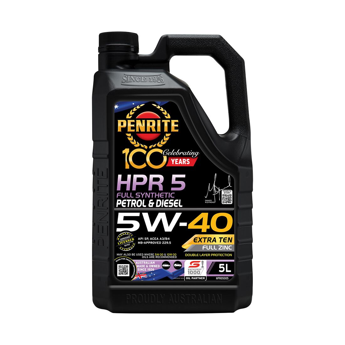 Penrite HPR 5 Engine Oil - 5W-40, 5 Litre, , scanz_hi-res