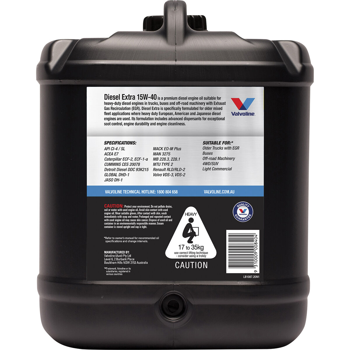 Valvoline Diesel Extra Engine Oil 15W-40 20 Litre, , scanz_hi-res