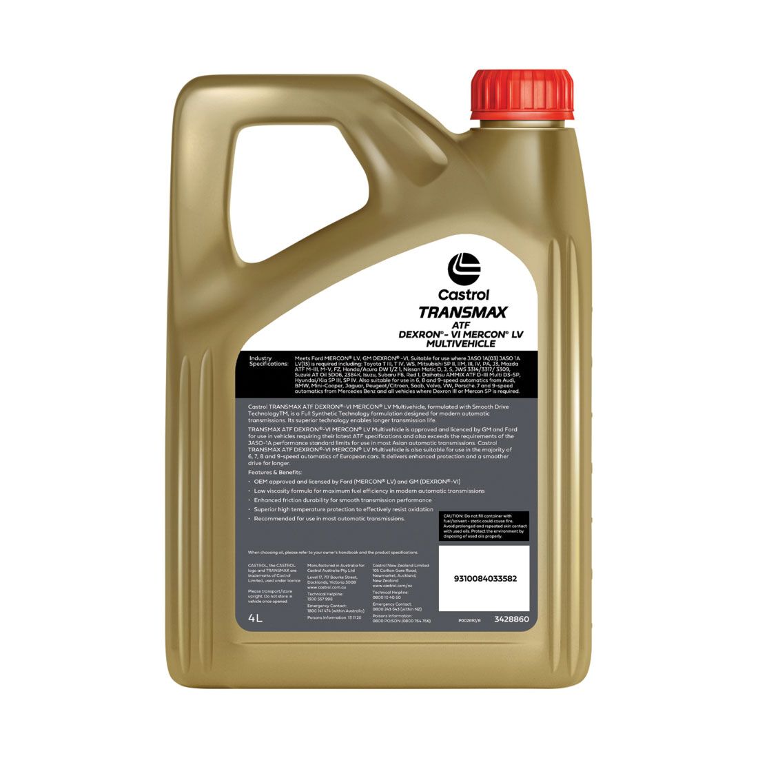 Castrol Transmax ATF DEXRON&reg;-VI MERCON&reg; LV Multivehicle, 4 Litre, , scanz_hi-res