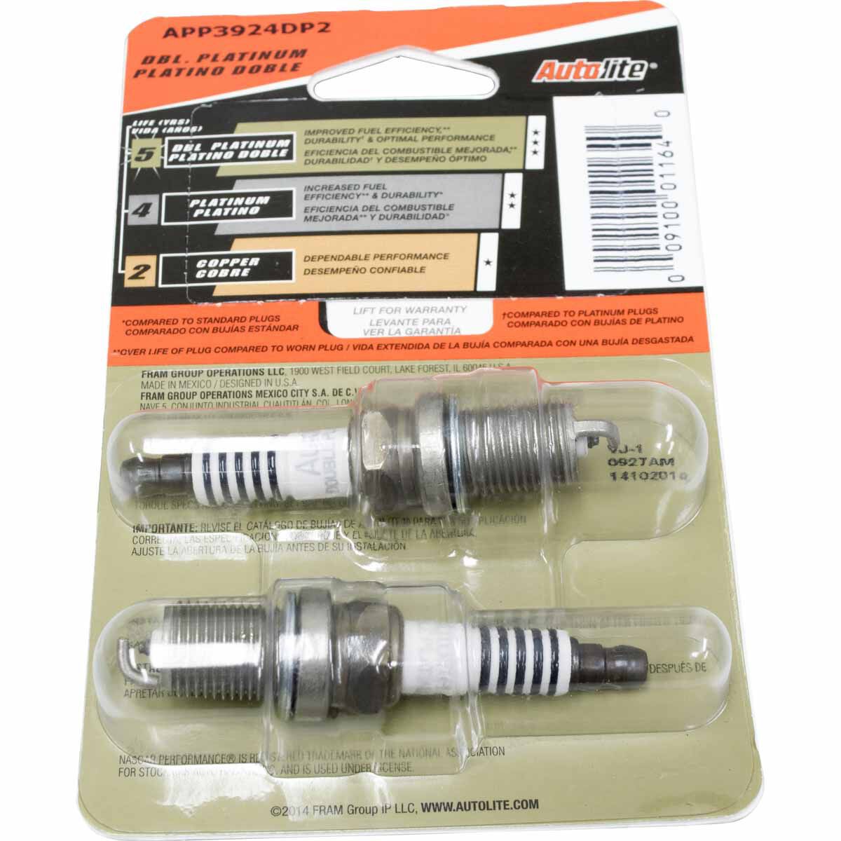 Autolite Double Platinum Spark Plug APP3924DP2 2 Pack, , scanz_hi-res