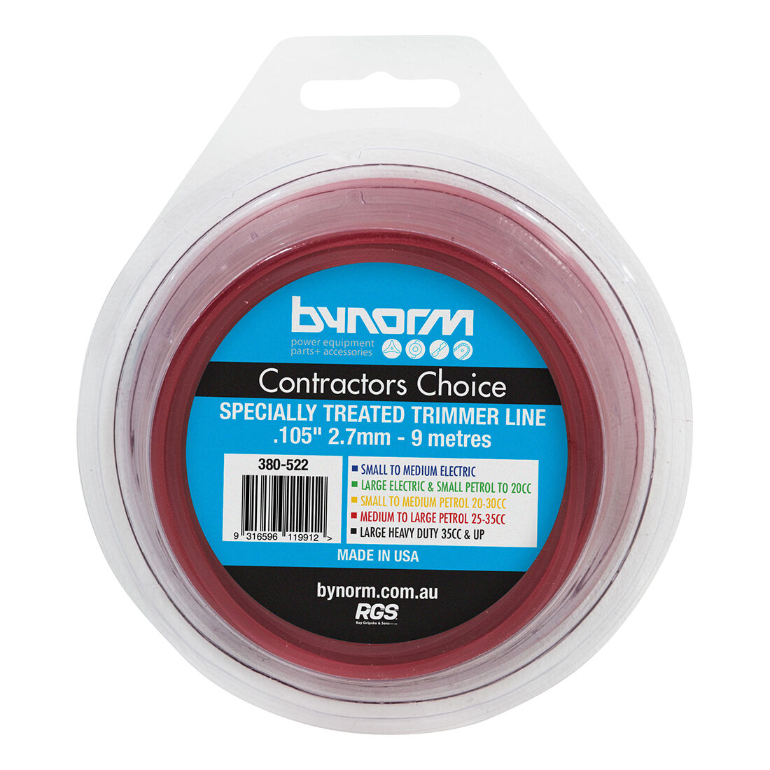 Bynorm Red Trimmer Line 2.7mm x 9m, , scanz_hi-res