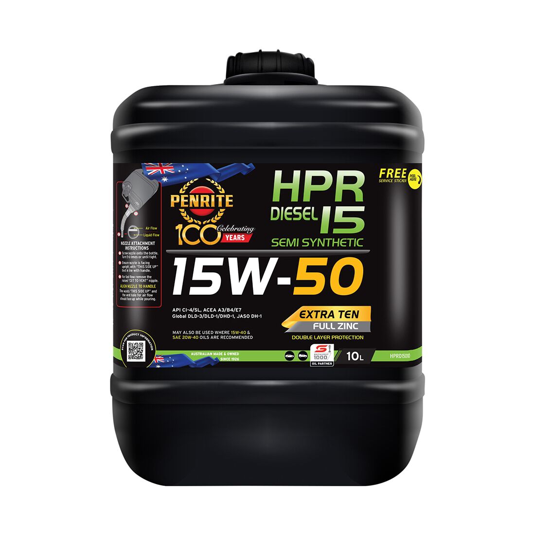 Penrite HPR Diesel 15 Engine Oil - 15W-50, 10 Litre, , scanz_hi-res