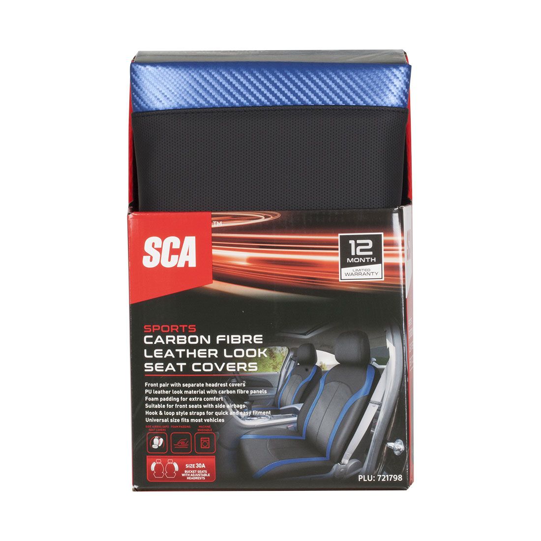 SCA Seat Cover Sports Black & Blue Leather Look, Adjustable Headrests, Airbag Compatible, Size 30A, , scanz_hi-res