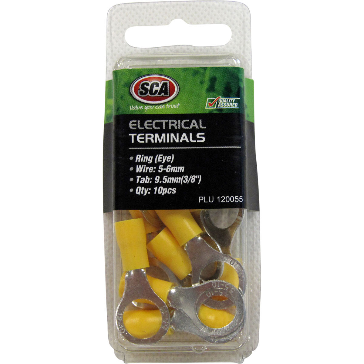 SCA Electrical Terminals Ring 9.5mm Yellow 10 Pack, , scanz_hi-res