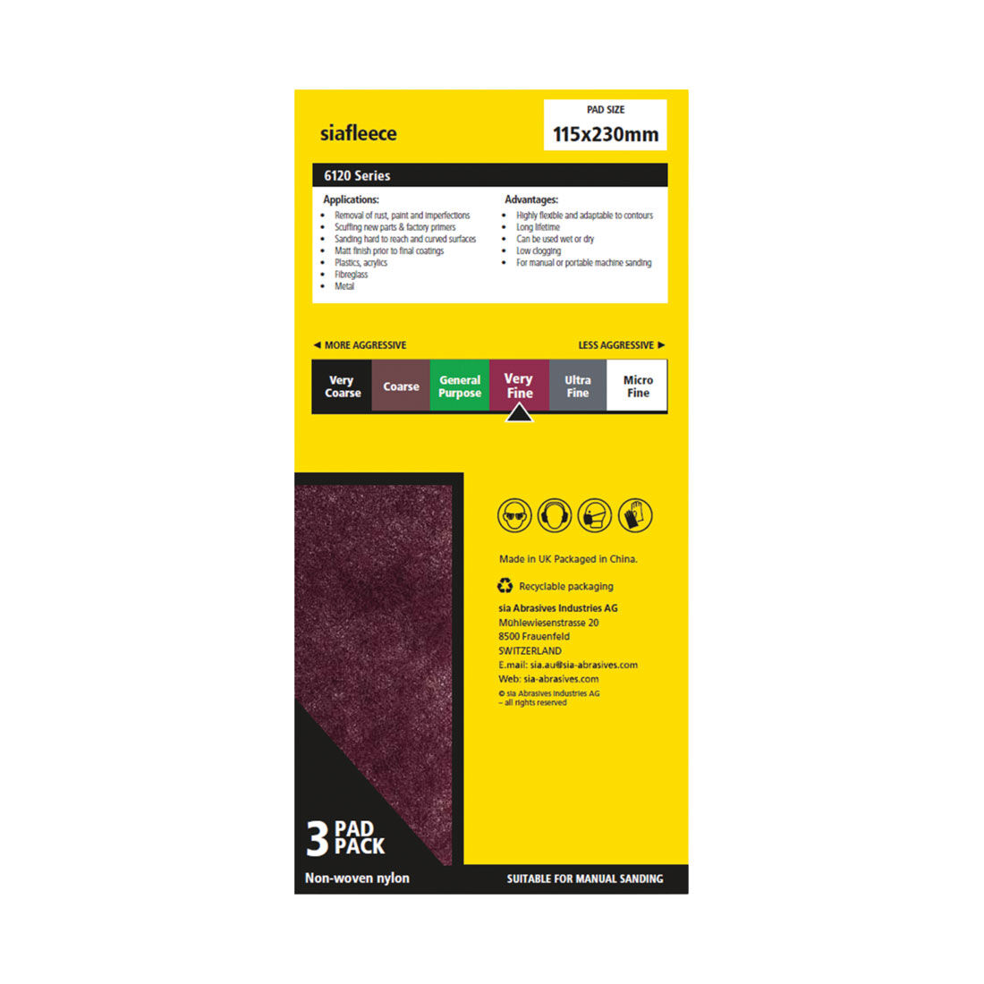 SIA Abrasives Multi-purpose Sanding Pad 3 Pack Very Fine - Siafleece 6120, , scanz_hi-res
