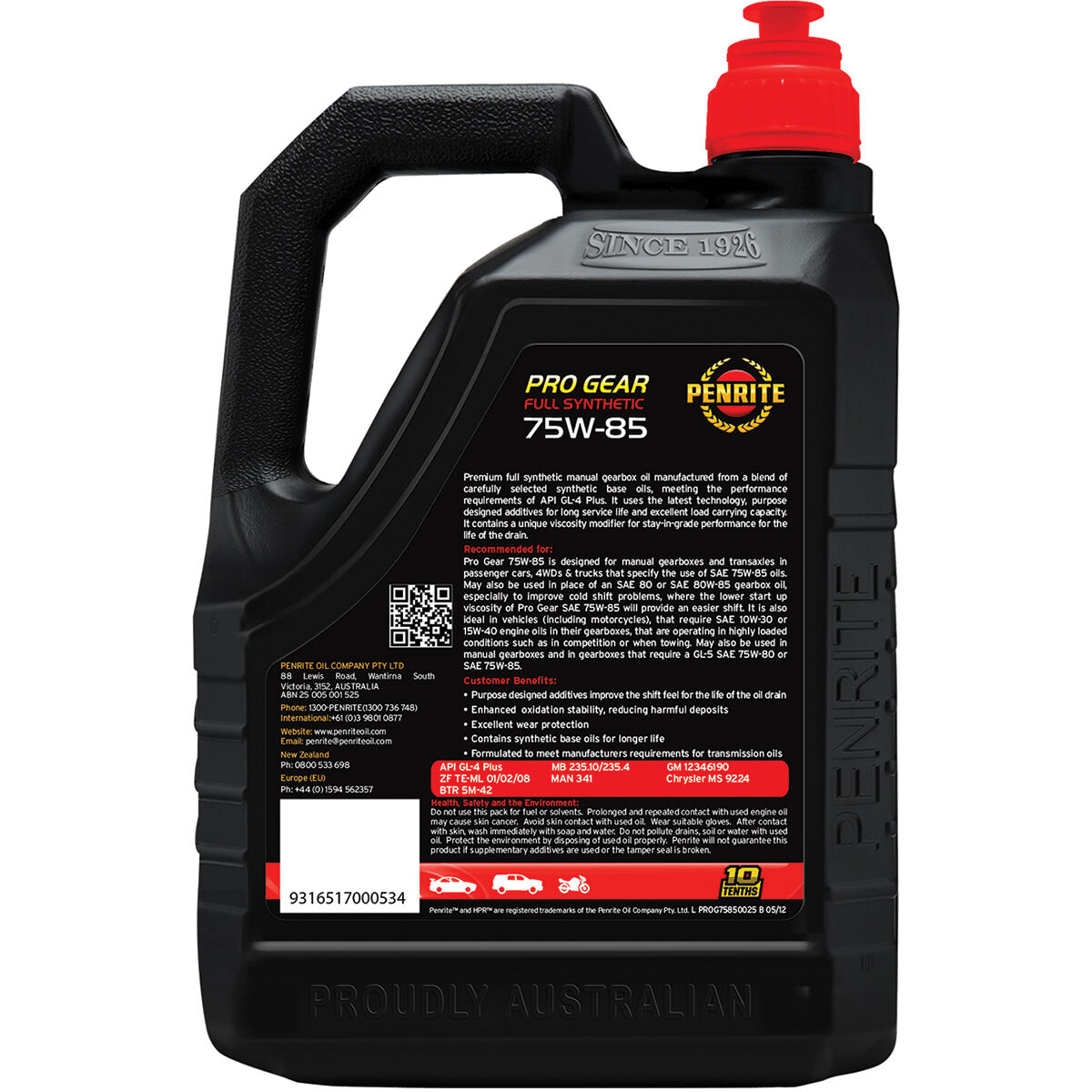 Penrite Pro Gear Oil - 75W-85 2.5 Litre, , scanz_hi-res