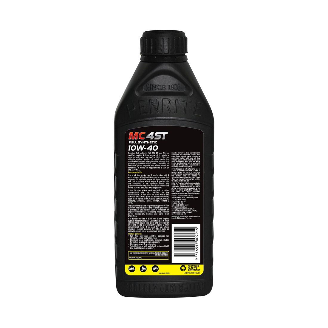 MC-4 ST Full Synthetic Motorcycle Oil - 10W-40, 1 Litre, , scanz_hi-res