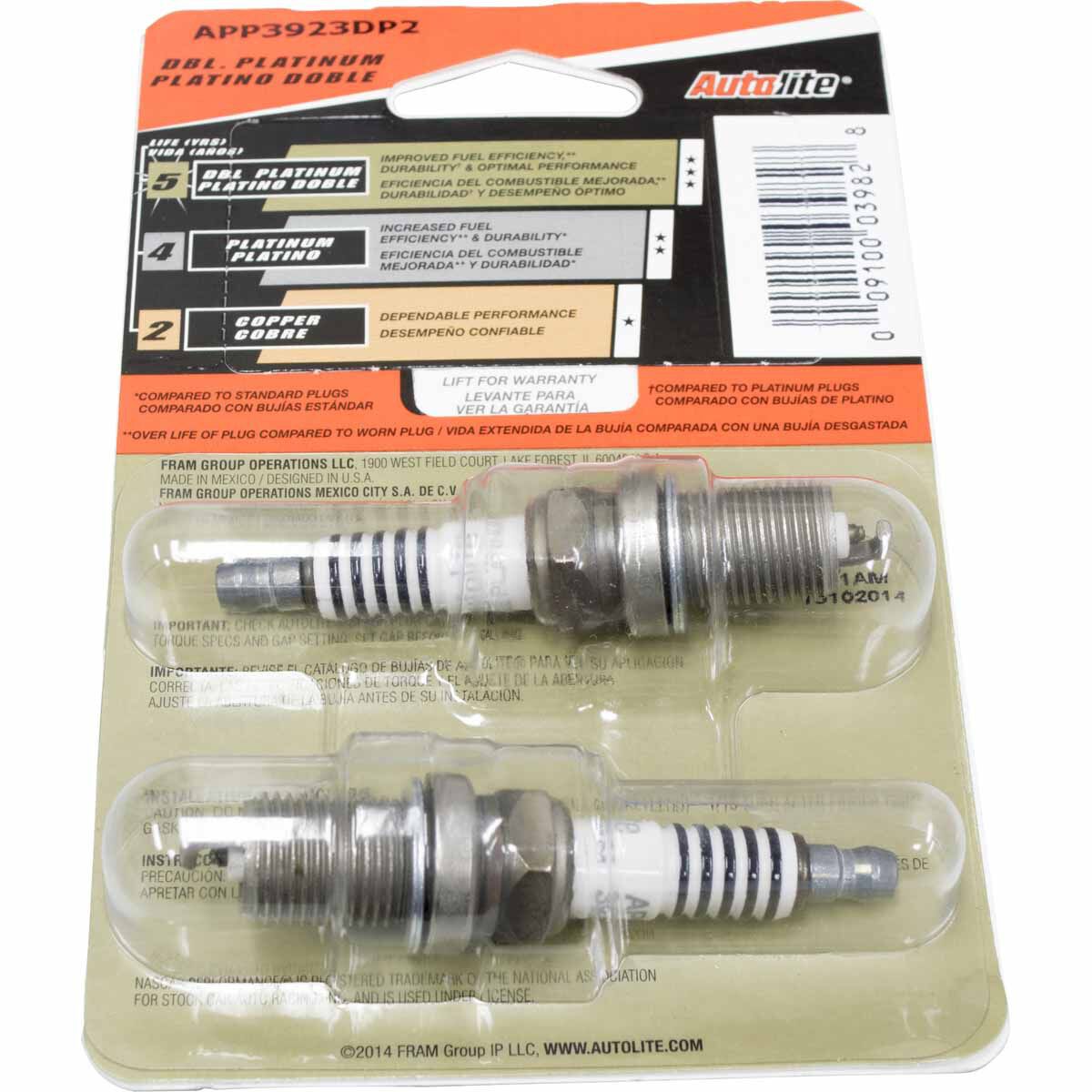 Autolite Double Platinum Spark Plug APP3923DP2 2 Pack, , scanz_hi-res