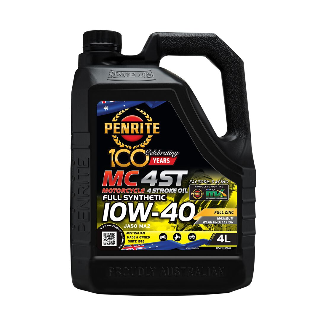 Penrite MC-4 Synthetic Motorcycle Oil - 10W-40 , 4 Litre, , scanz_hi-res