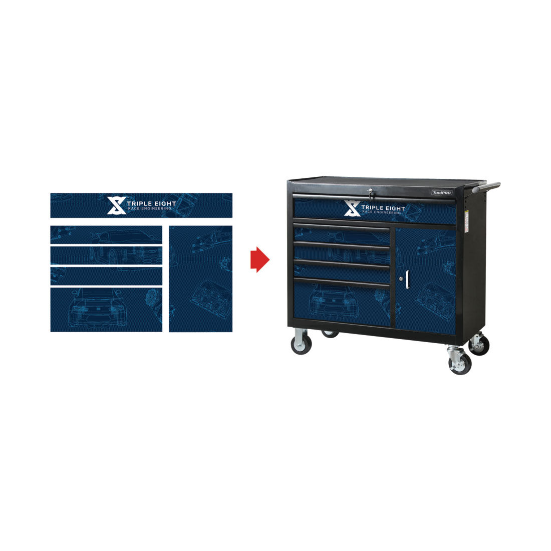 ToolPRO Tool Cabinet Magnet Fascia Set - Triple Eight Race Engineering, Suits 41" Cabinet, , scanz_hi-res