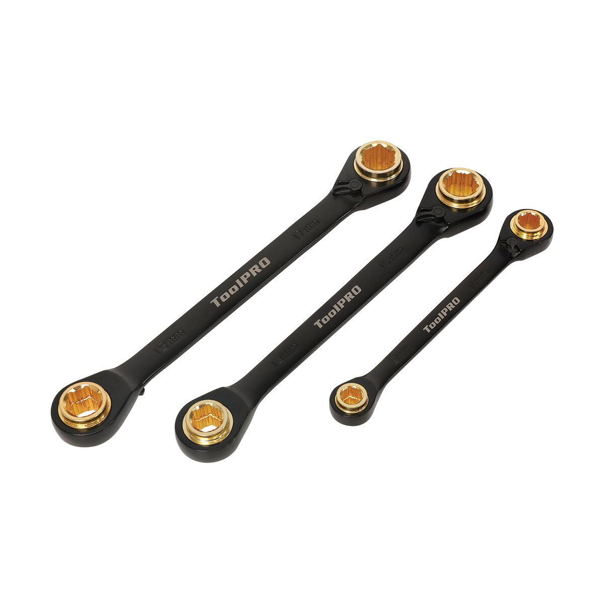ToolPRO 3pc 4-in-1 Anti Slip Revisible Ratcheting Wrench Set, , scanz_hi-res