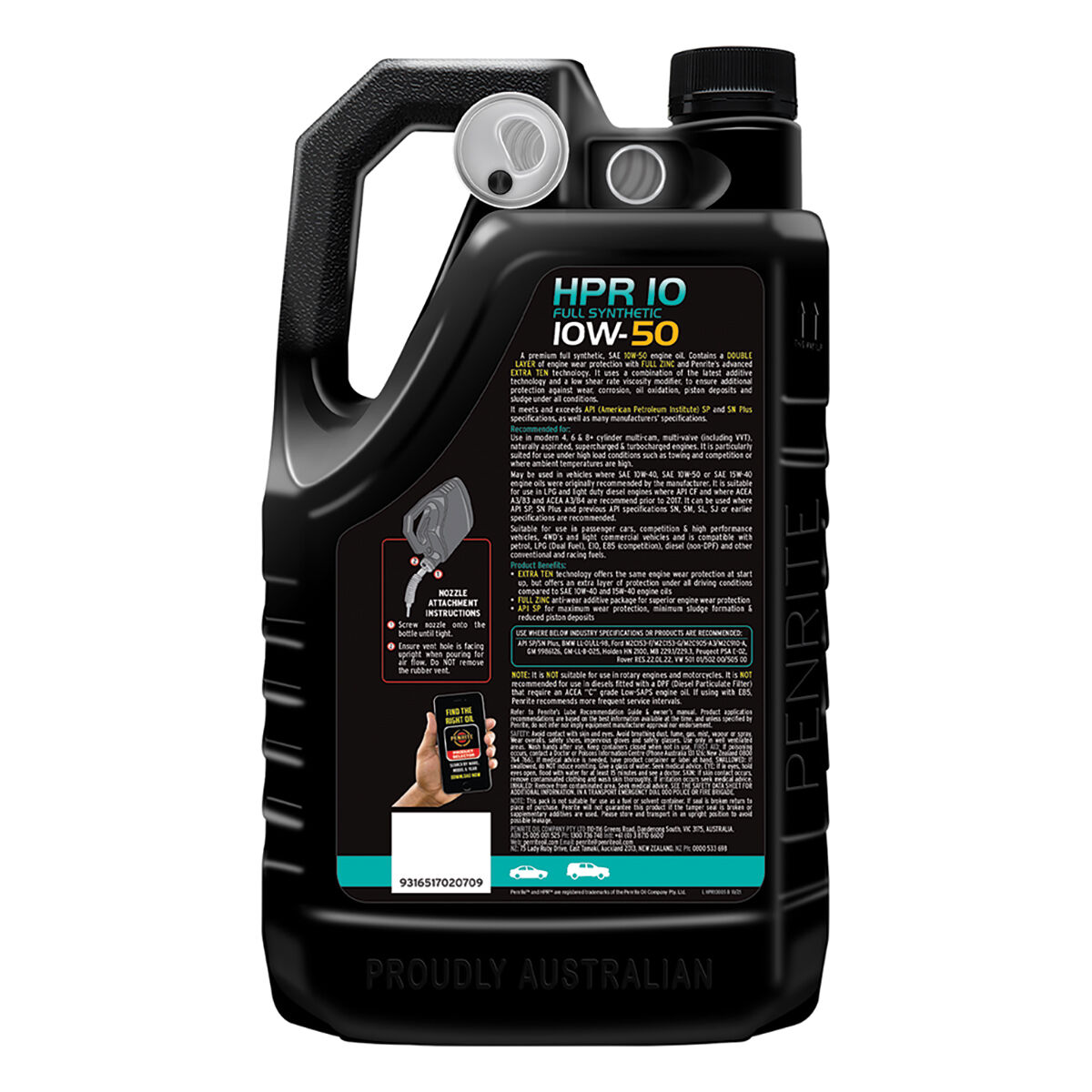 Penrite HPR 10 Engine Oil - 10W-50, 5 Litre, , scanz_hi-res