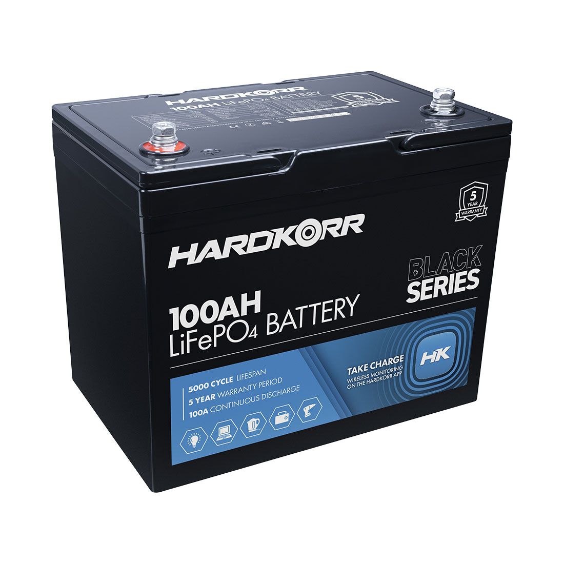 Hardkorr Lithium Deep Cycle Battery 12.8V 100Ah LiFePO4 With Bluetooth, , scanz_hi-res