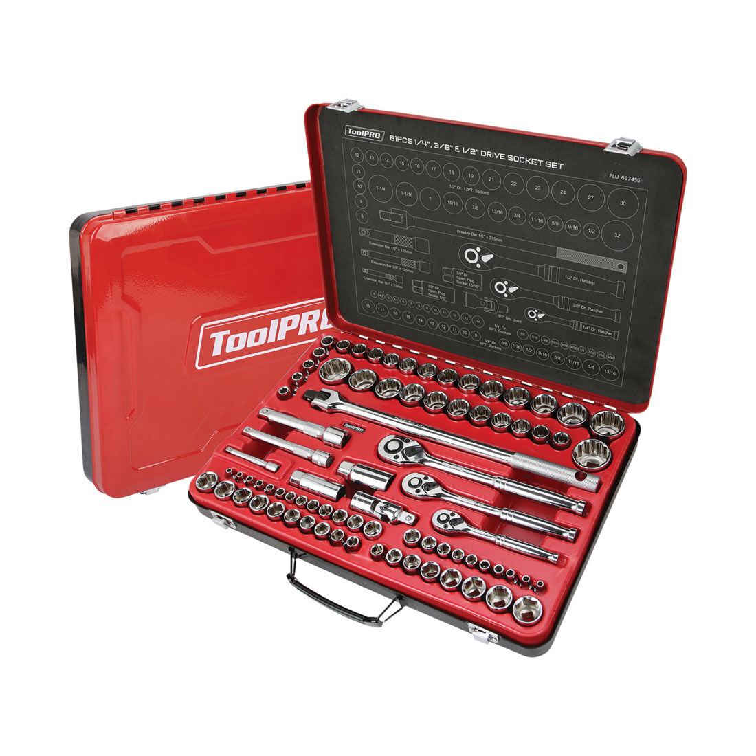 ToolPRO Socket Set 1/4, 3/8 & 1/2" Drive Metric/SAE 81 Piece, , scanz_hi-res