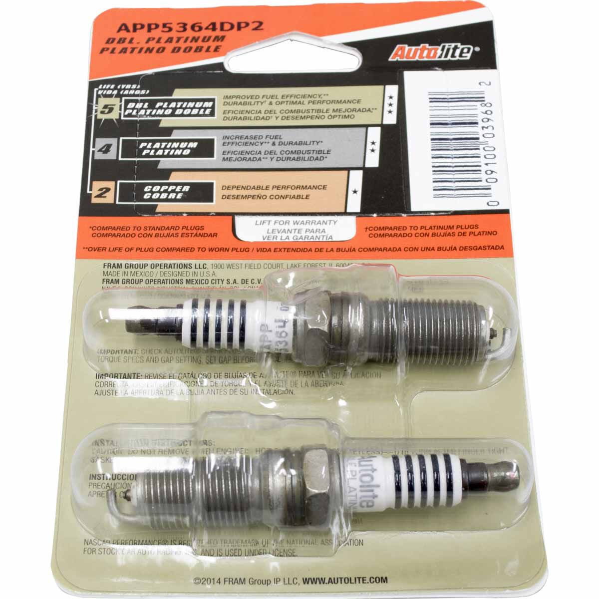 Autolite Double Platinum Spark Plug APP5364DP2 2 Pack, , scanz_hi-res